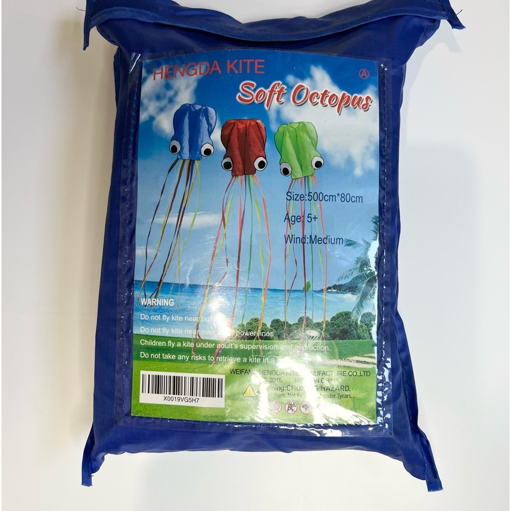 Hengda Kite Soft Octopus 500cm x 80cm Kids 5+ Colorful Long Tail Flyer Kite 3Pk